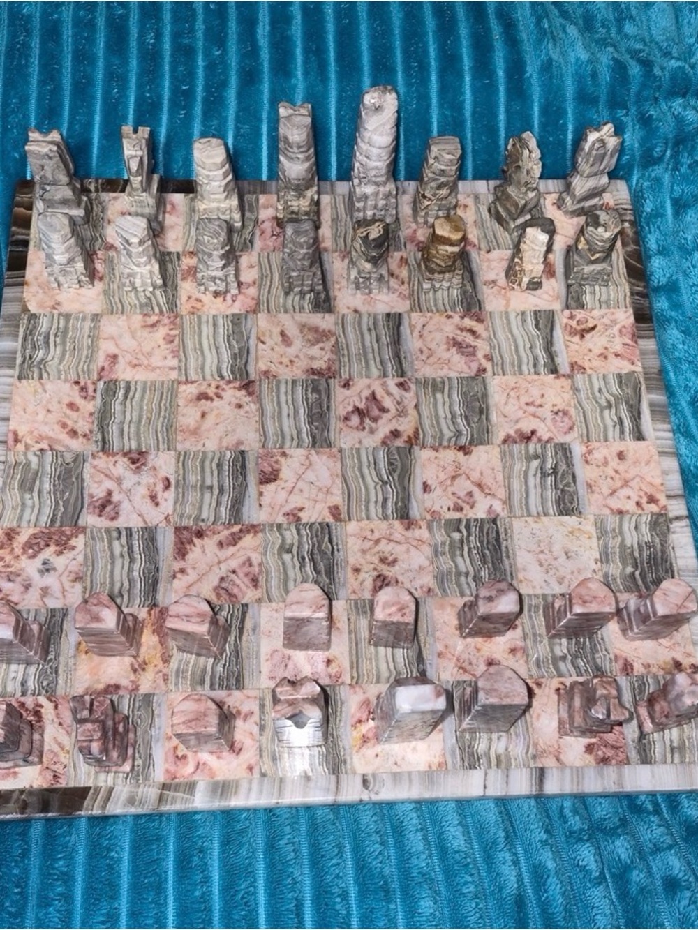 Marble Chess Set in Pink and Gray Stone